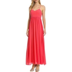 Belle By Badgley Mischka Chiffon Maxi Dress - Coral
